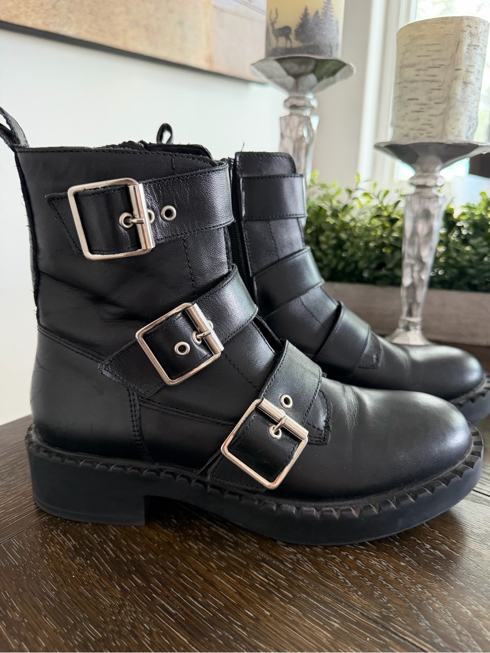 Steve Madden Women’s Black Buckle Strap Moto Boots